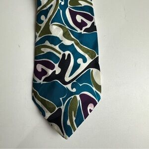 VTG Martin Wong Silk Abstract Teal Patterned Men's Tie